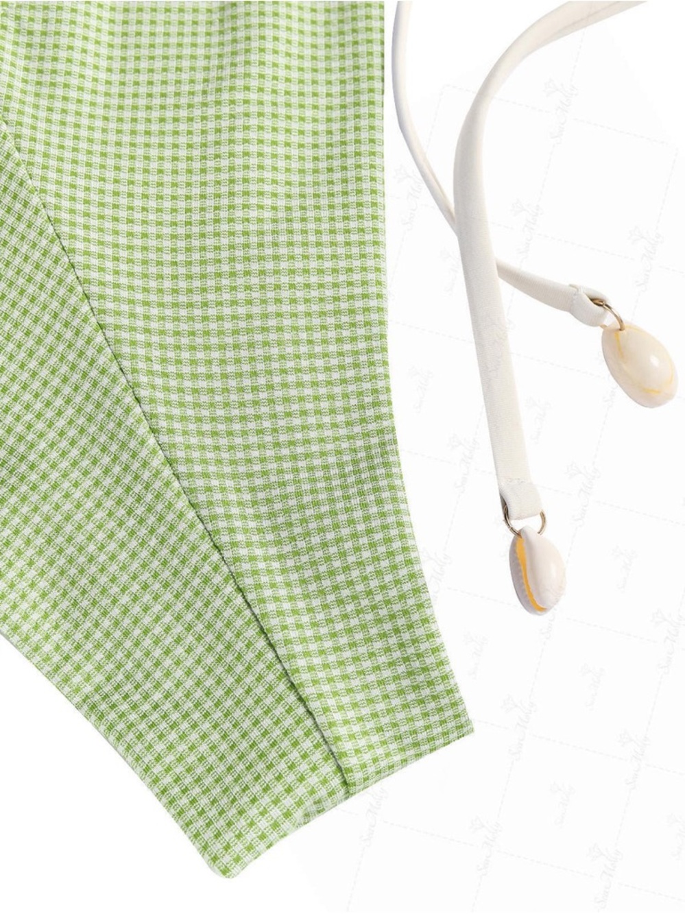 Green Gingham Tie-Front Bikini Set with Cream Trim NWT - Picture 6 of 11